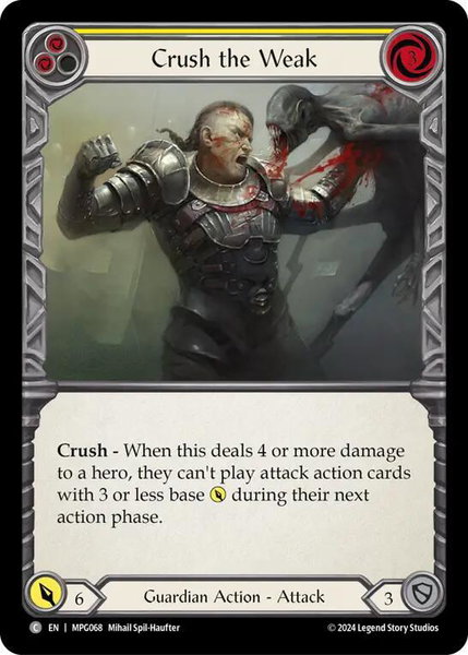 Crush the Weak (Yellow) trading card from Mastery Pack Guardian Crush the Weak (Yellow) - Mastery Pack Guardian Flesh and Blood trading card