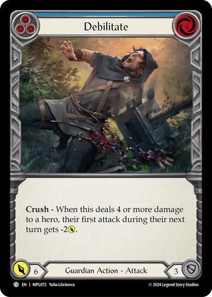 Debilitate (Blue) trading card from Mastery Pack Guardian Debilitate (Blue) - Mastery Pack Guardian Flesh and Blood trading card