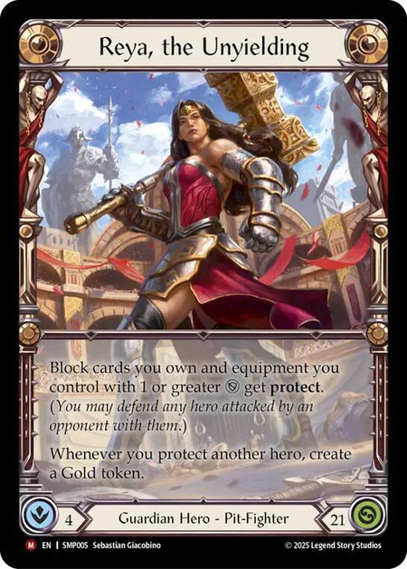 Reya, the Unyielding trading card from Smash Palace Reya, the Unyielding - Smash Palace Flesh and Blood trading card