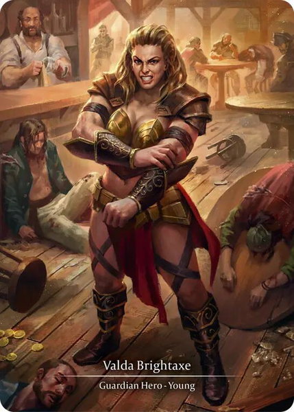 Valda Brightaxe (Marvel) trading card from Mastery Pack Guardian Valda Brightaxe (Marvel) - Mastery Pack Guardian Flesh and Blood trading card