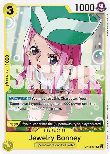 Jewelry Bonney (101) trading card from Legacy of the Master Release Event Cards Jewelry Bonney (101) - Legacy of the Master Release Event Cards One Piece trading card