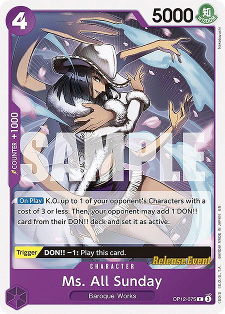 Ms. All Sunday trading card from Legacy of the Master Release Event Cards Ms. All Sunday - Legacy of the Master Release Event Cards One Piece trading card