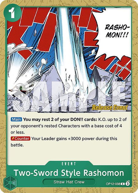 Two-Sword Style Rashomon trading card from Legacy of the Master Release Event Cards Two-Sword Style Rashomon - Legacy of the Master Release Event Cards One Piece trading card