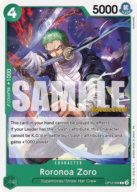 Roronoa Zoro (036) trading card from Legacy of the Master Release Event Cards Roronoa Zoro (036) - Legacy of the Master Release Event Cards One Piece trading card