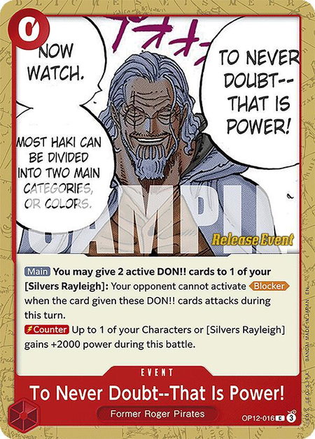 To Never Doubt--That Is Power! trading card from Legacy of the Master Release Event Cards To Never Doubt--That Is Power! - Legacy of the Master Release Event Cards One Piece trading card