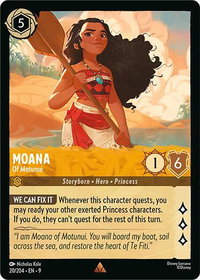 Moana - Of Motunui - Fabled (9) #20/204 - Rare Disney Lorcana Trading Card