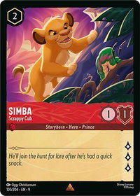Simba - Scrappy Cub - Fabled (9) #105/204 - Rare Disney Lorcana Trading Card