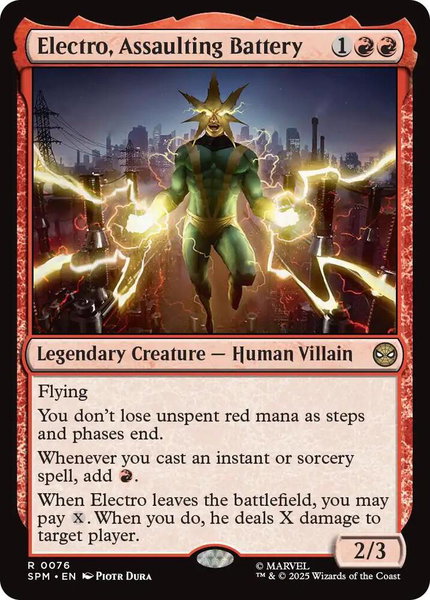 Electro, Assaulting Battery trading card from Marvel's Spider-Man Electro, Assaulting Battery - Marvel's Spider-Man Magic: The Gathering trading card