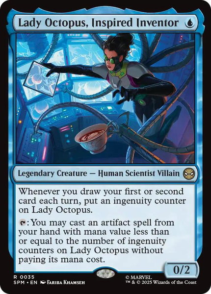 Lady Octopus, Inspired Inventor trading card from Marvel's Spider-Man Lady Octopus, Inspired Inventor - Marvel's Spider-Man Magic: The Gathering trading card