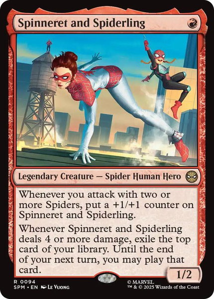 Spinneret and Spiderling trading card from Marvel's Spider-Man Spinneret and Spiderling - Marvel's Spider-Man Magic: The Gathering trading card