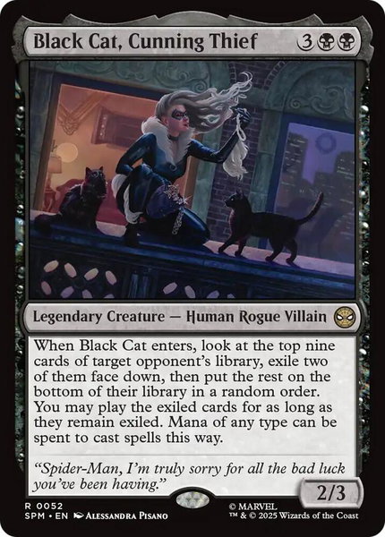 Black Cat, Cunning Thief trading card from Marvel's Spider-Man Black Cat, Cunning Thief - Marvel's Spider-Man Magic: The Gathering trading card