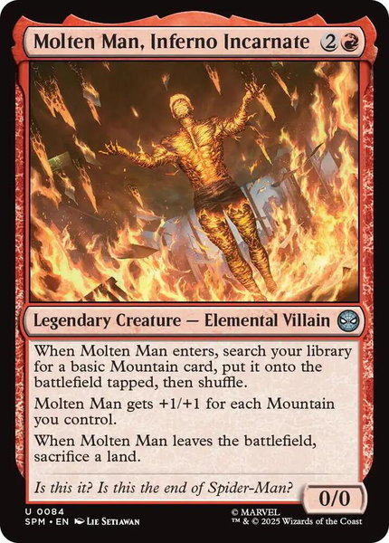 Molten Man, Inferno Incarnate trading card from Marvel's Spider-Man Molten Man, Inferno Incarnate - Marvel's Spider-Man Magic: The Gathering trading card