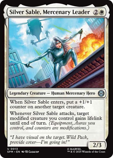 Silver Sable, Mercenary Leader - Marvel's Spider-Man Magic: The Gathering trading card
