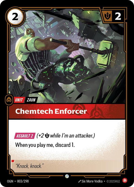 Chemtech Enforcer trading card from Origins Chemtech Enforcer - Origins Riftbound trading card