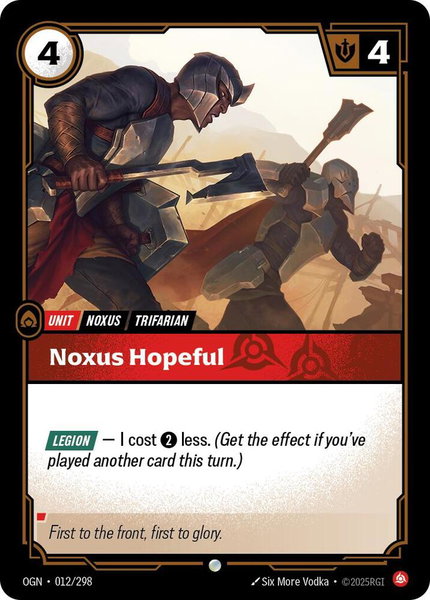 Noxus Hopeful trading card from Origins Noxus Hopeful - Origins Riftbound trading card