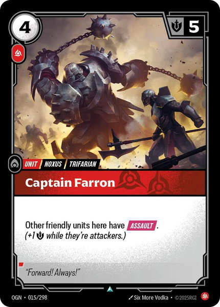 Captain Farron trading card from Origins Captain Farron - Origins Riftbound trading card