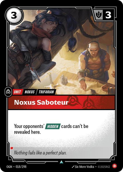 Noxus Saboteur trading card from Origins Noxus Saboteur - Origins Riftbound trading card