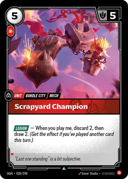 Scrapyard Champion trading card from Origins Scrapyard Champion - Origins Riftbound trading card