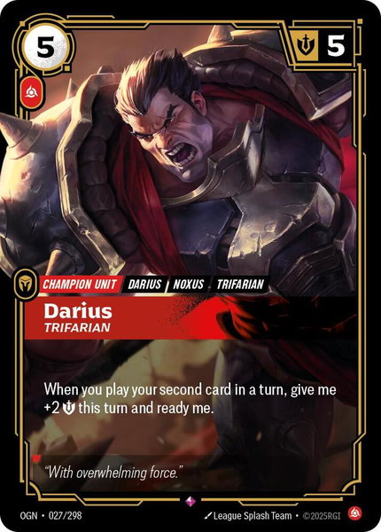 Darius - Trifarian trading card from Origins Darius - Trifarian - Origins Riftbound trading card