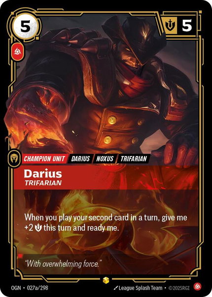 Darius - Trifarian (Alternate Art) trading card from Origins Darius - Trifarian (Alternate Art) - Origins Riftbound trading card