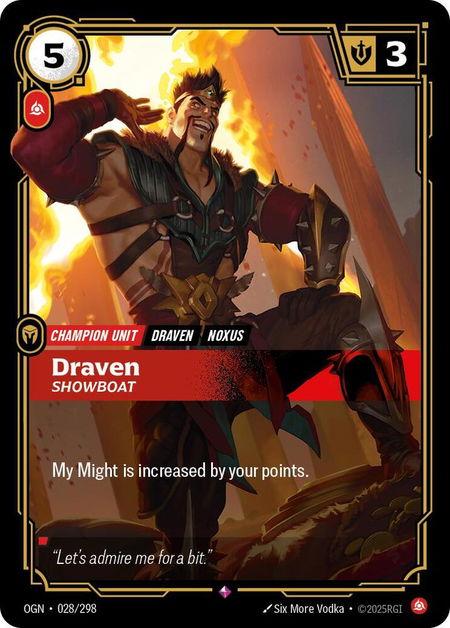 Draven - Showboat - Origins Riftbound trading card