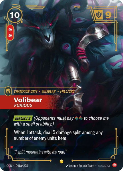 Volibear - Furious (Alternate Art) trading card from Origins Volibear - Furious (Alternate Art) - Origins Riftbound trading card