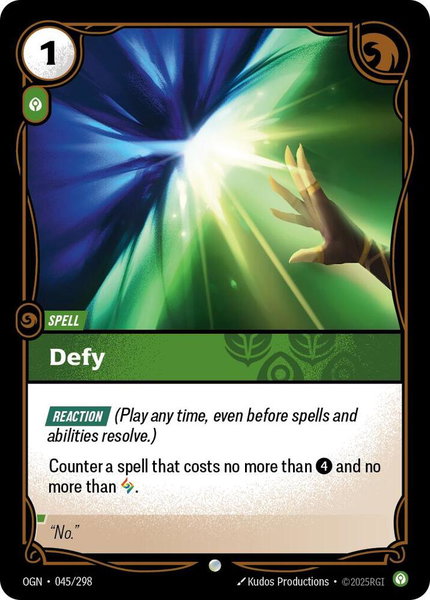 Defy trading card from Origins Defy - Origins Riftbound trading card