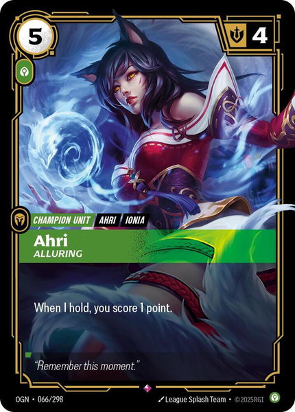 Ahri - Alluring trading card from Origins Ahri - Alluring - Origins Riftbound trading card