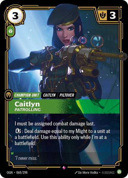 Caitlyn - Patrolling trading card from Origins Caitlyn - Patrolling - Origins Riftbound trading card