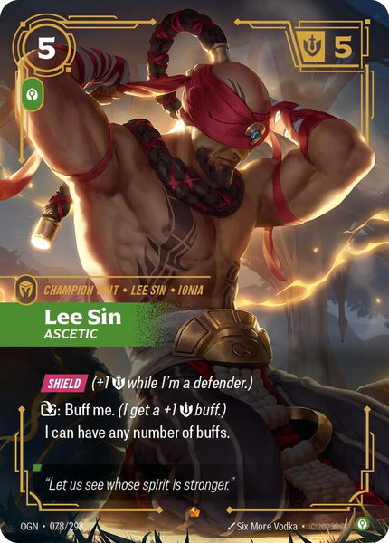 Lee Sin - Ascetic trading card from Origins Lee Sin - Ascetic - Origins Riftbound trading card
