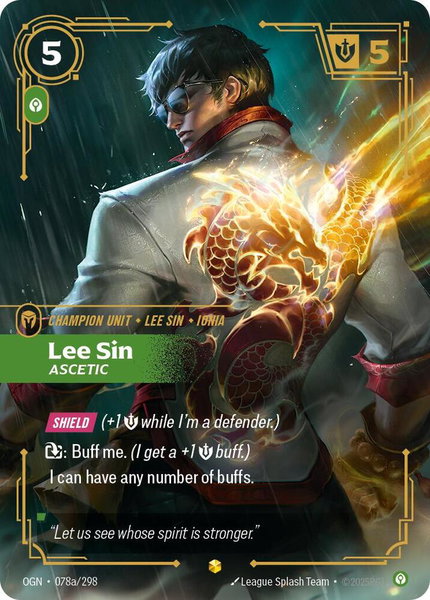 Lee Sin - Ascetic (Alternate Art) trading card from Origins Lee Sin - Ascetic (Alternate Art) - Origins Riftbound trading card