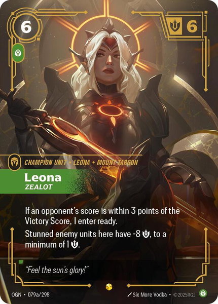 Leona - Zealot (Alternate Art) trading card from Origins Leona - Zealot (Alternate Art) - Origins Riftbound trading card