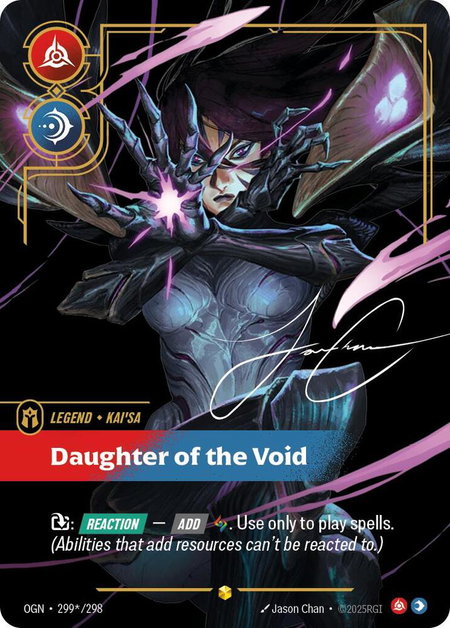 Kai'Sa - Daughter of the Void (Signature) trading card from Origins Kai'Sa - Daughter of the Void (Signature) - Origins Riftbound trading card