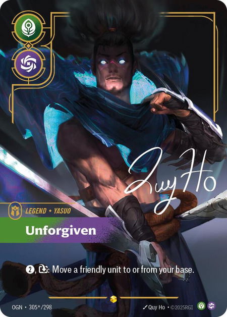 Yasuo - Unforgiven (Signature) - Origins Riftbound trading card