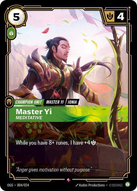 Master Yi - Meditative - Origins: Proving Grounds Riftbound trading card
