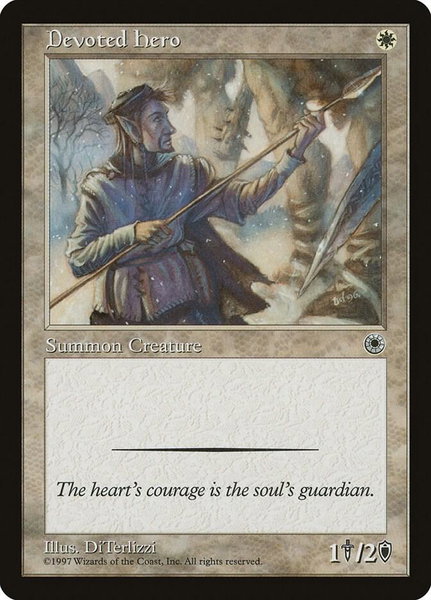 Devoted Hero trading card from Portal Devoted Hero - Portal Magic: The Gathering trading card