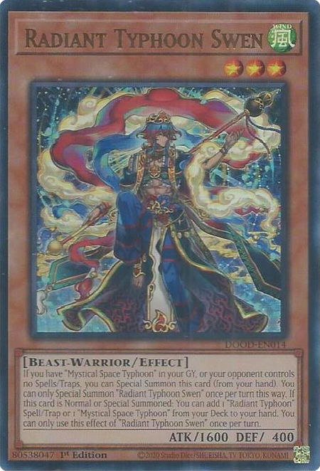 Radiant Typhoon Swen - Doom of Dimensions YuGiOh trading card