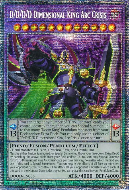 D/D/D/D Dimensional King Arc Crisis (Starlight Rare) - Doom of Dimensions YuGiOh trading card