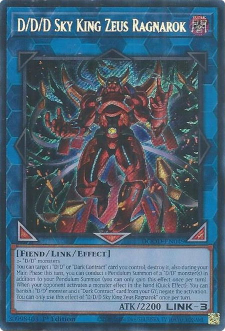 D/D/D Sky King Zeus Ragnarok - Doom of Dimensions YuGiOh trading card