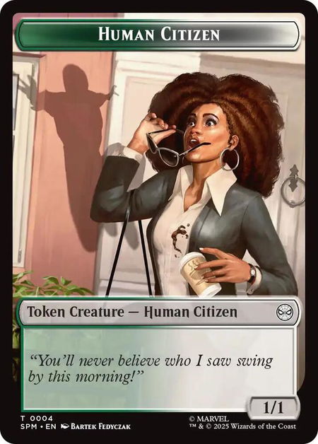 Human Citizen // Treasure Double-Sided Token trading card from Marvel's Spider-Man Human Citizen // Treasure Double-Sided Token - Marvel's Spider-Man Magic: The Gathering trading card