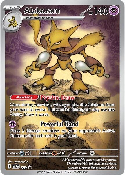 Alakazam - 009 trading card from ME: Mega Evolution Promo Alakazam - 009 - ME: Mega Evolution Promo Pokémon trading card