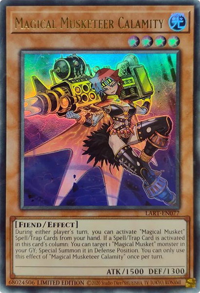 Magical Musketeer Calamity trading card from The Lost Art Promotion Magical Musketeer Calamity - The Lost Art Promotion YuGiOh trading card