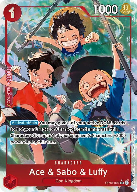 Ace & Sabo & Luffy (Alternate Art) trading card from Carrying On His Will Ace & Sabo & Luffy (Alternate Art) - Carrying On His Will One Piece trading card
