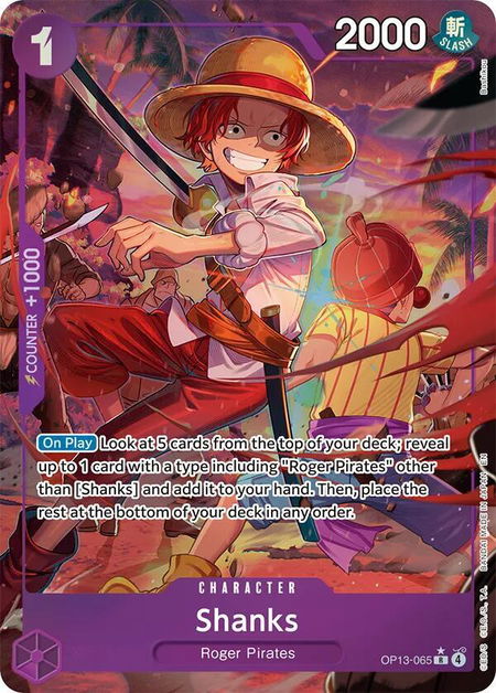 Shanks (065) (Alternate Art) trading card from Carrying On His Will Shanks (065) (Alternate Art) - Carrying On His Will One Piece trading card
