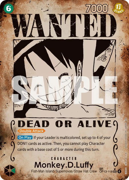 Monkey.D.Luffy (118) (Wanted Poster) - Carrying On His Will One Piece trading card