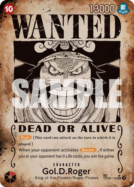 Gol.D.Roger - OP09-118 (SP) (Wanted Poster) trading card from Carrying On His Will Gol.D.Roger - OP09-118 (SP) (Wanted Poster) - Carrying On His Will One Piece trading card
