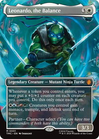 Leonardo, the Balance (0001) (Borderless) - Commander: Teenage Mutant Ninja Turtles (TMC) #1 - Mythic Magic: The Gathering Trading Card