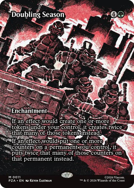 Doubling Season (Borderless) - Teenage Mutant Ninja Turtles Source Material Magic: The Gathering trading card