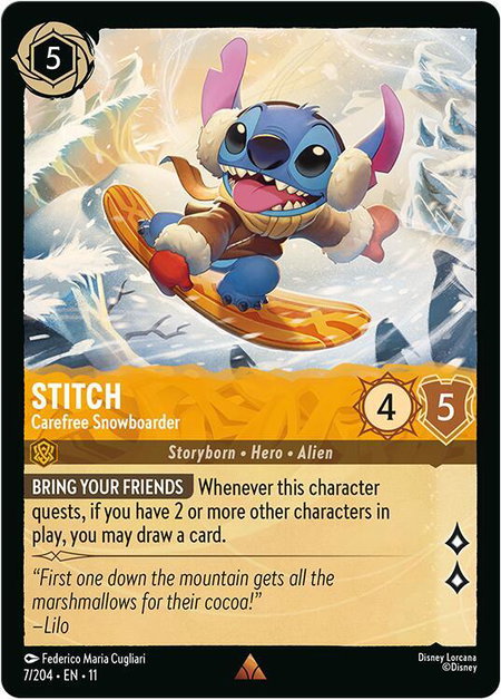 Stitch - Carefree Snowboarder - Winterspell Disney Lorcana trading card