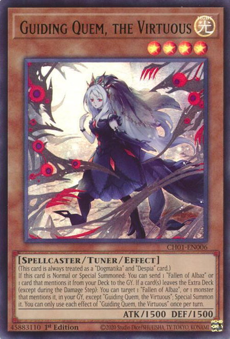 Guiding Quem, the Virtuous trading card from THE CHRONICLES DECK: The Fallen & The Virtuous (All-Foil Edition) Guiding Quem, the Virtuous - THE CHRONICLES DECK: The Fallen & The Virtuous (All-Foil Edition) YuGiOh trading card